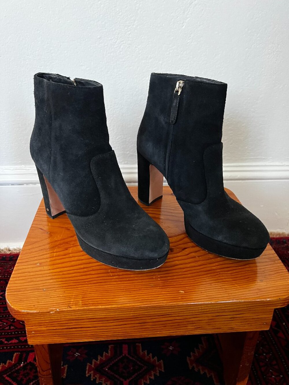 Kate Spade New York Black Suede Platform Ankle Booties Size 8B Block Heel